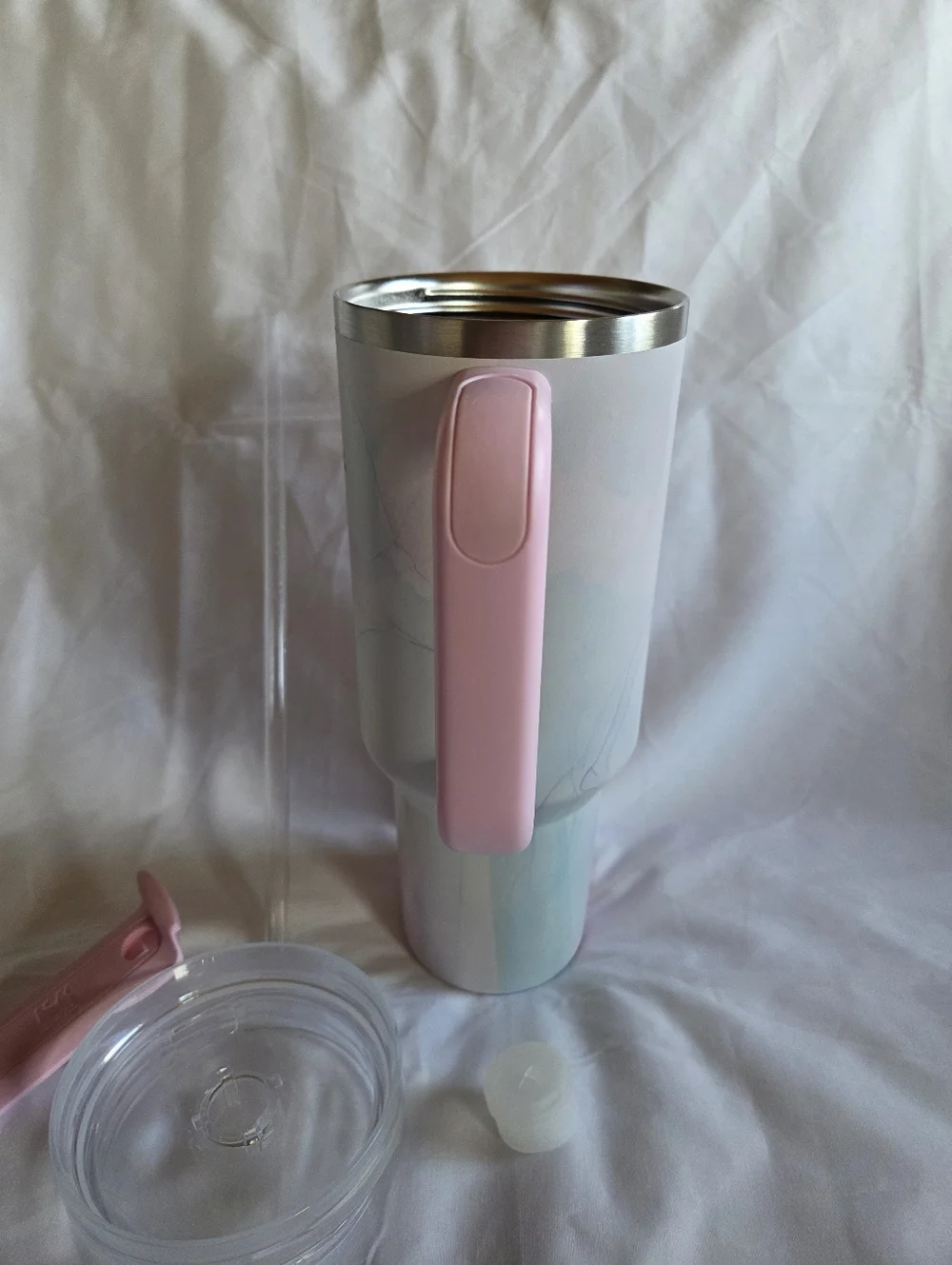Stanley 40oz. Pink Marble Insulated Travel Mug with Handle and Straw - Picture 15 of 16